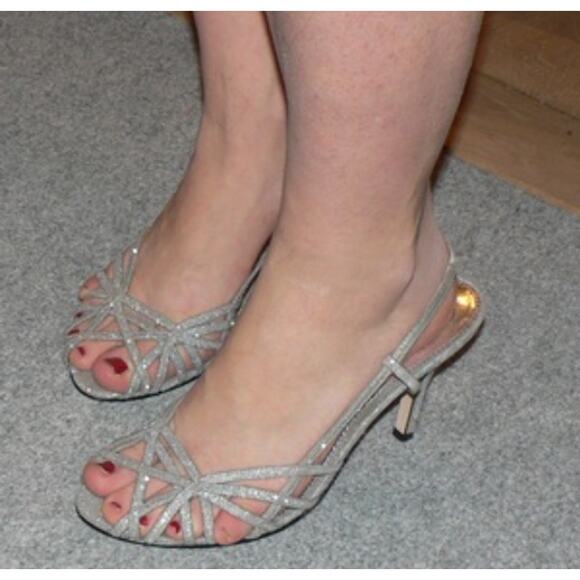 Dolce & Gabbana Strappy Glitter Silver Slingback Sandals Heels - Picture 2 of 10